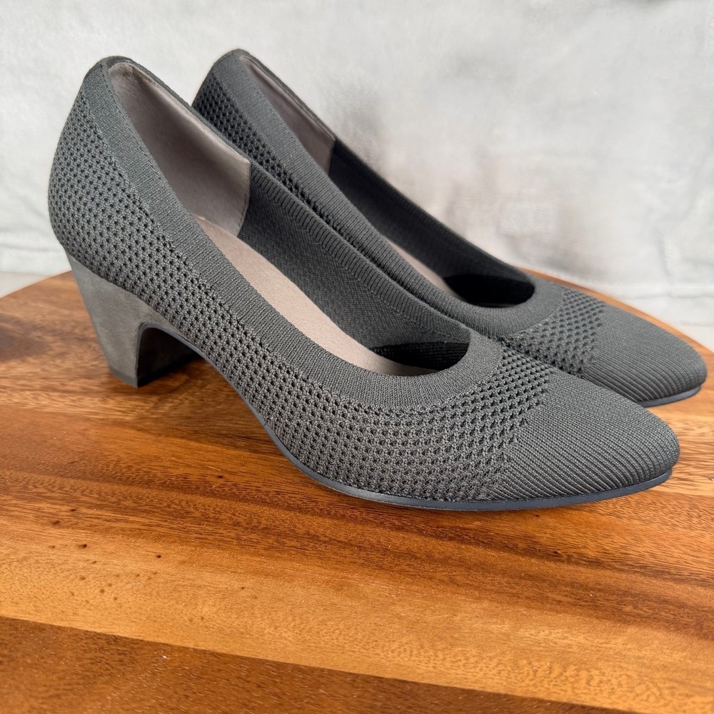 Eileen Fisher Shoes‎ Womens 8 Graphite Gray Kiss Knit Mesh Sock Pump Block Heel